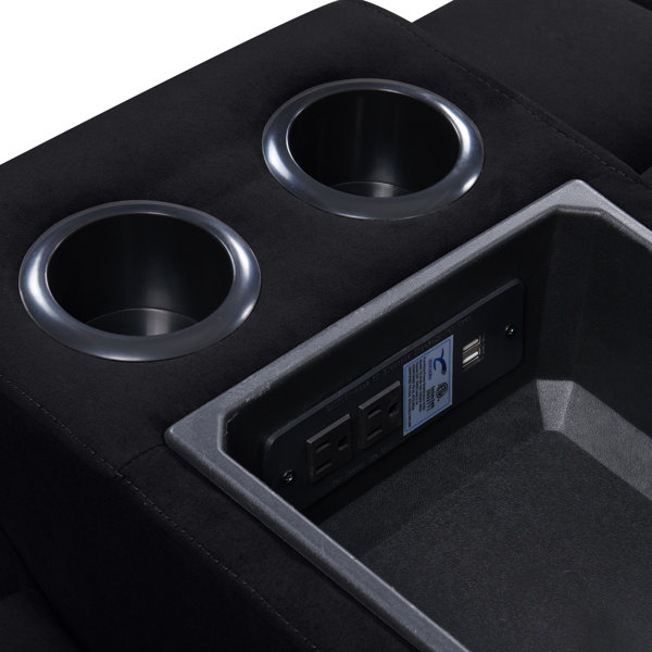 Lark Manor Kropf 133.5'' Wide Home Theater Sofa with Cup Holder